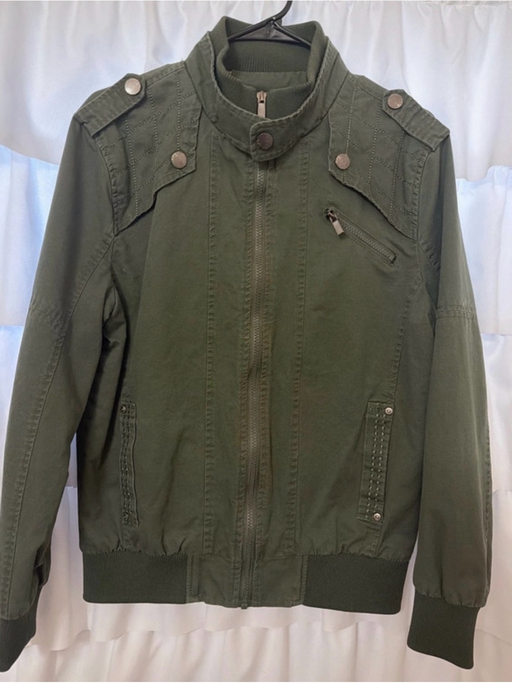 Slim Olive Military Field Jacket with Stand Collar